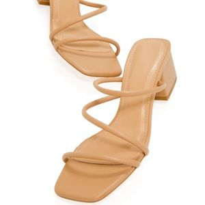 Nude Block Mid Heel Mules